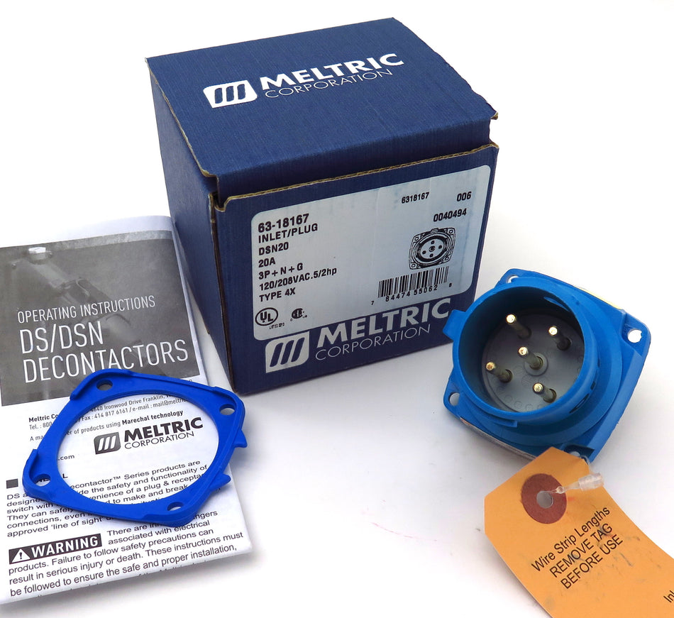 Meltric Inlet Plug 63-18167 120/208VAC 20A DSN20 - Advance Operations