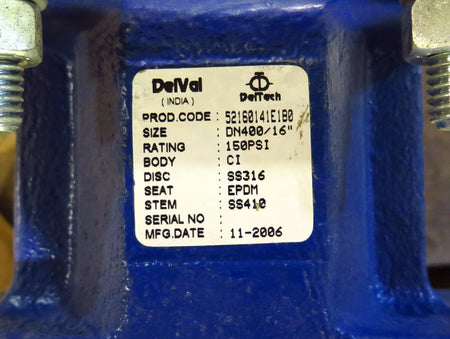 DelVal Deltech Butterfly Valve DN400 16" + DynaQuip MA88 Electric Actuator - Advance Operations