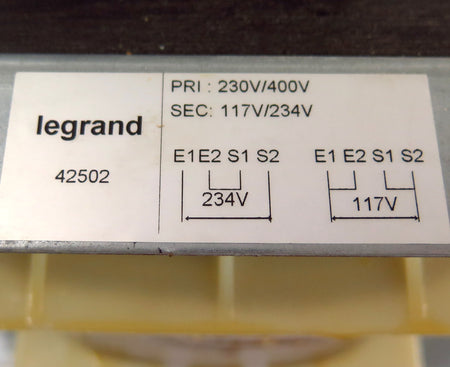 Legrand Electrical Isolating Transformer 42502 Primary 230V/400V Sec 117V/234V - Advance Operations
