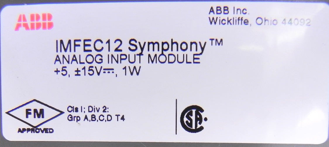 ABB Bailey Symphony Analog Input Module IMFEC12 - Advance Operations