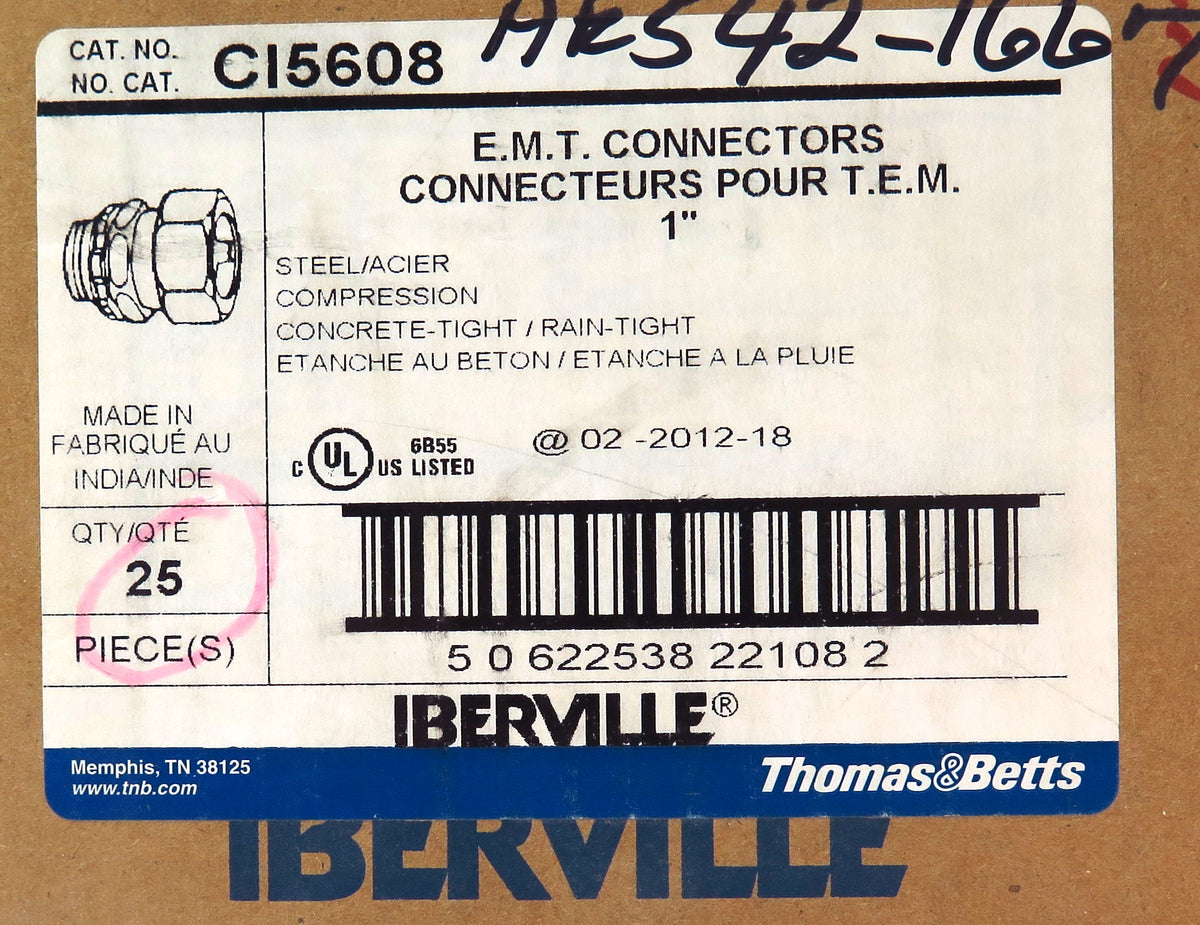 Thomas & Betts CI5608 EMT Compression Fitting Connector 1" Steel (25) - Advance Operations