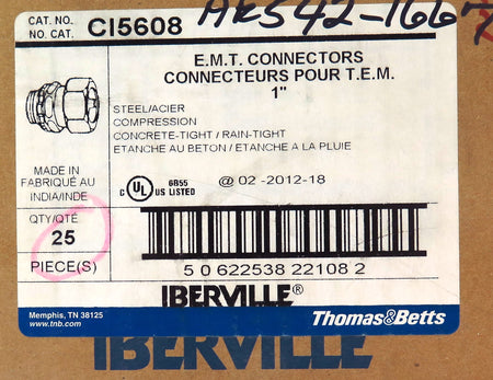 Thomas & Betts CI5608 EMT Compression Fitting Connector 1" Steel (25) - Advance Operations