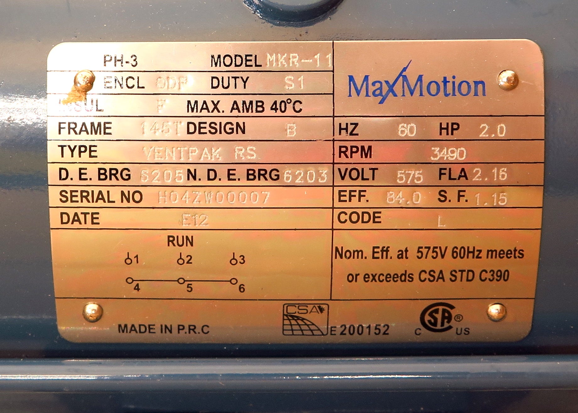 Max Motion Electric Motor MKR11 2.0 HP 3PH 575V - Advance Operations