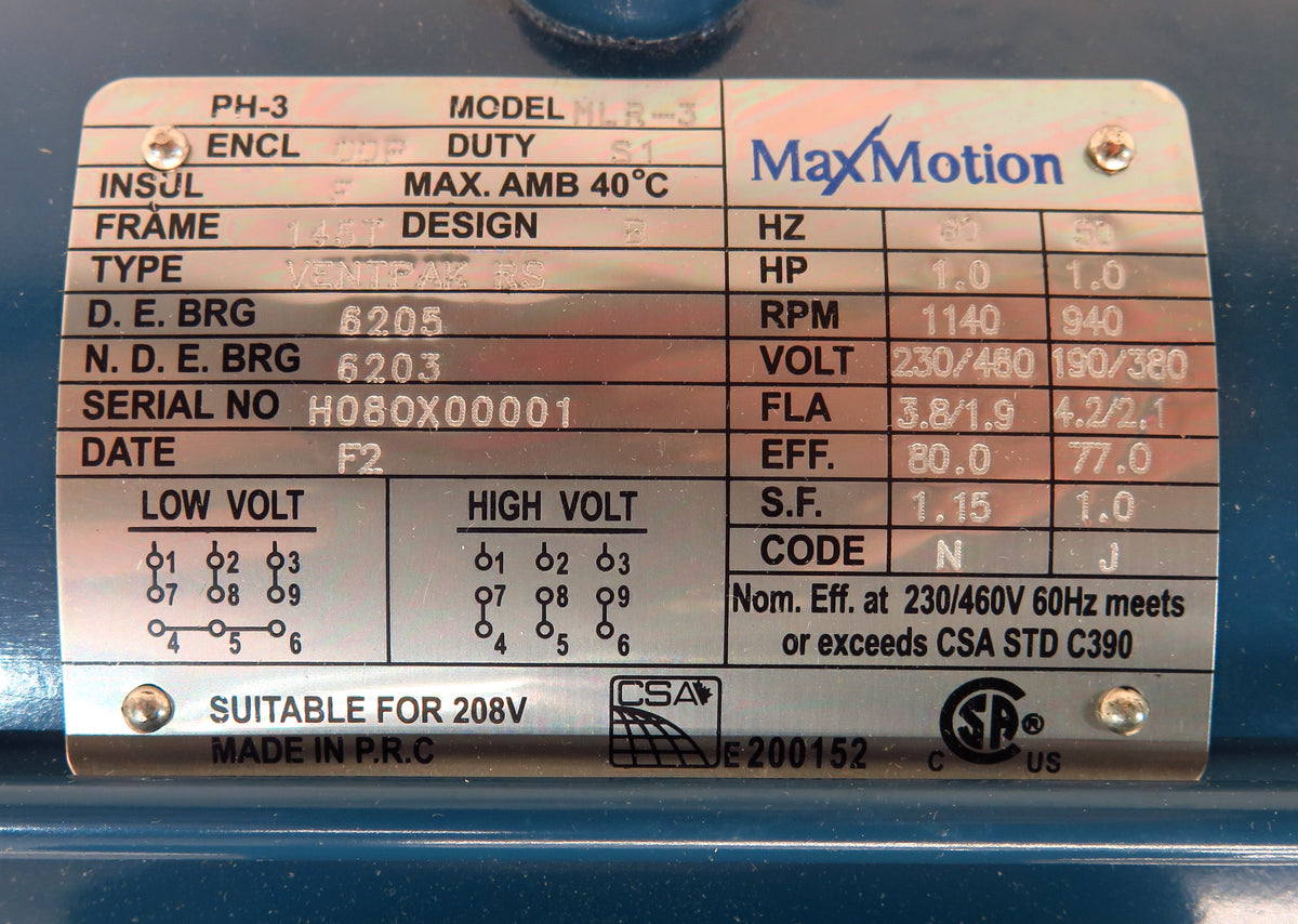 Max Motion Electric Motor MLR-3 1.0 HP 3PH 230/460V - Advance Operations