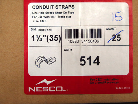 Nesco EMT Steel One Hole Straps 1 1/4" 514 (Lot of 15)) - Advance Operations