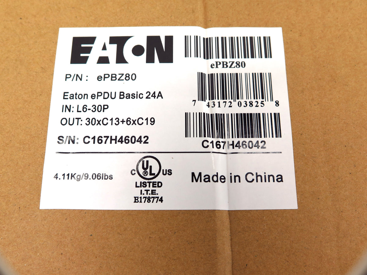 Eaton Basic rack PDU ePBZ80 24A In: L6-30P  OUT: 30xC13+6xC19 4.99KW 200-250V - Advance Operations