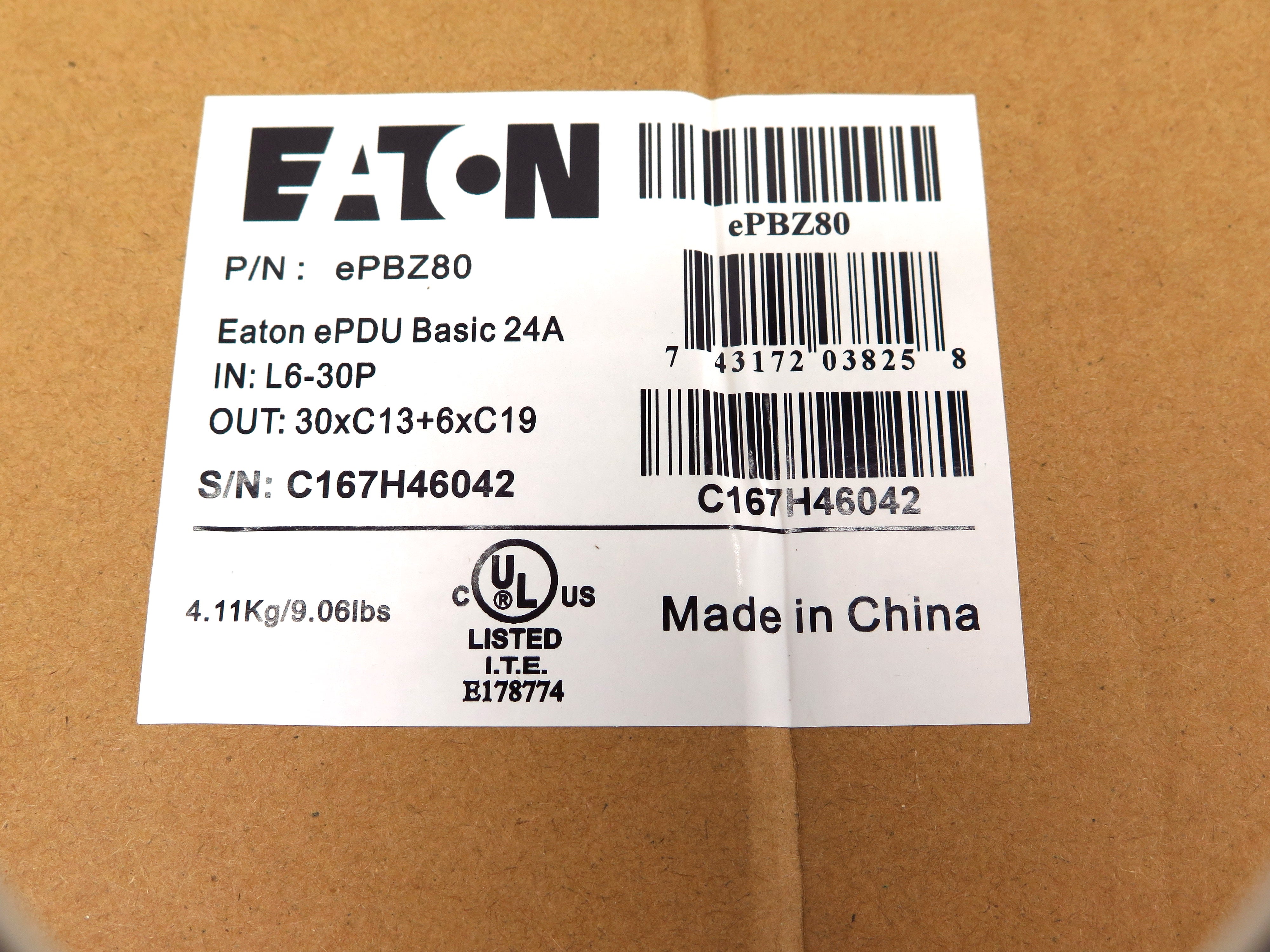 Eaton Basic rack PDU ePBZ80 24A In: L6-30P  OUT: 30xC13+6xC19 4.99KW 200-250V - Advance Operations