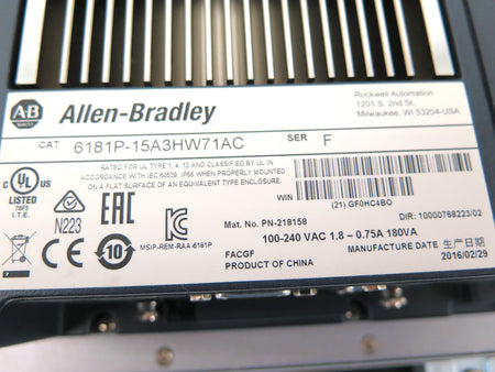 Allen-Bradley 6181P-15A3HW71AC VersaView 1500P HMI Display 15" Mint - Advance Operations