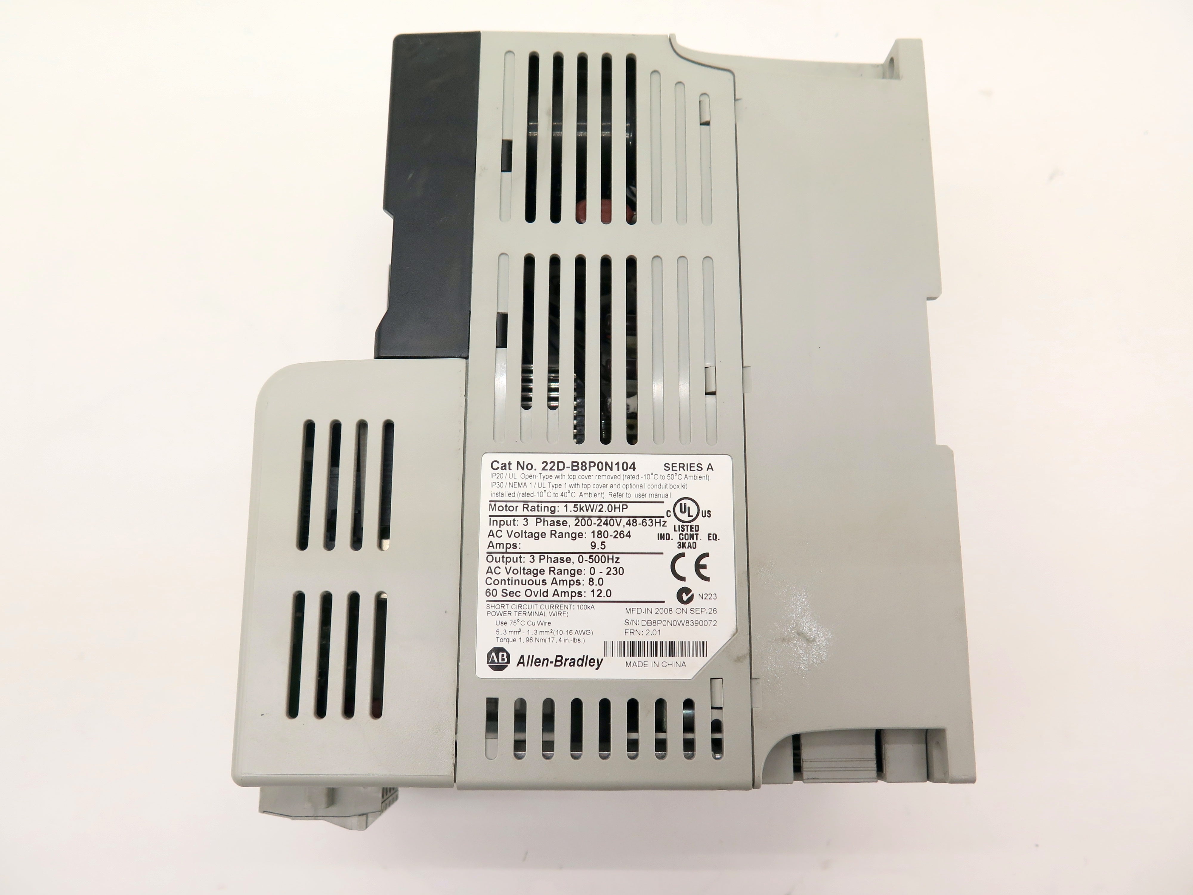 Allen-Bradley 22D-B8P0N104 AC Drive 1.5kW / 2Hp 200-240 V + 315361-A01 Module - Advance Operations