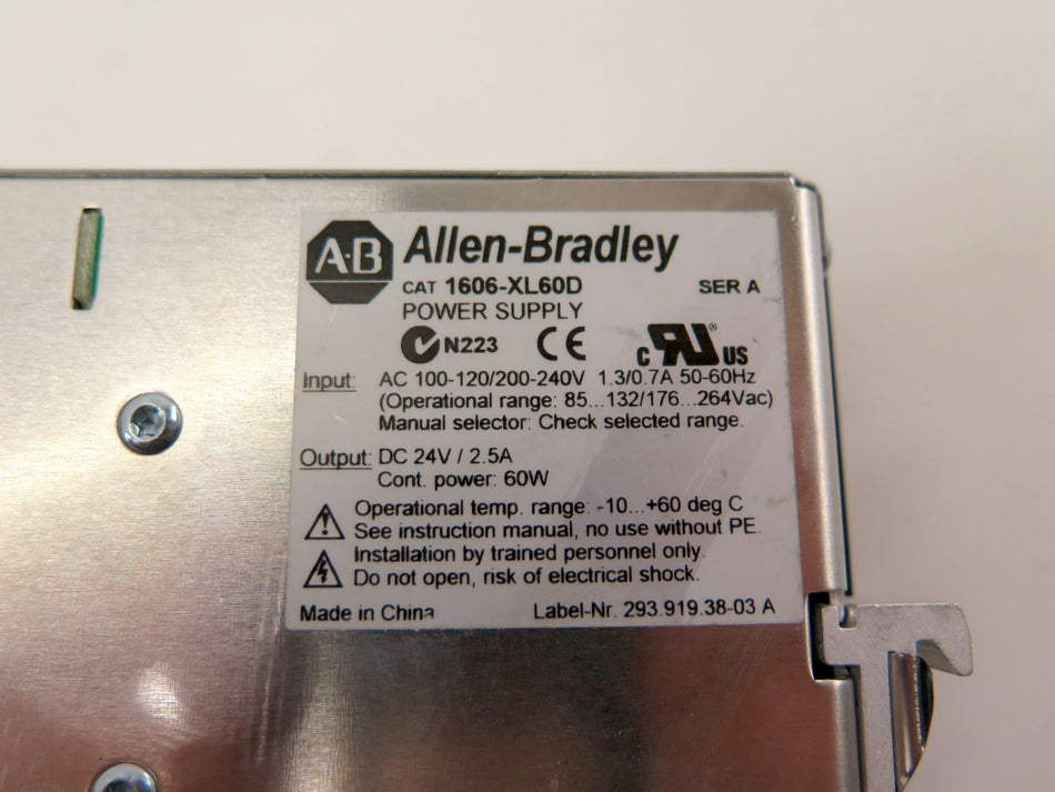 Allen-Bradley 1606-XL60D Power Supply Input: 100-120/200-240Vac Output:24Vdc - Advance Operations