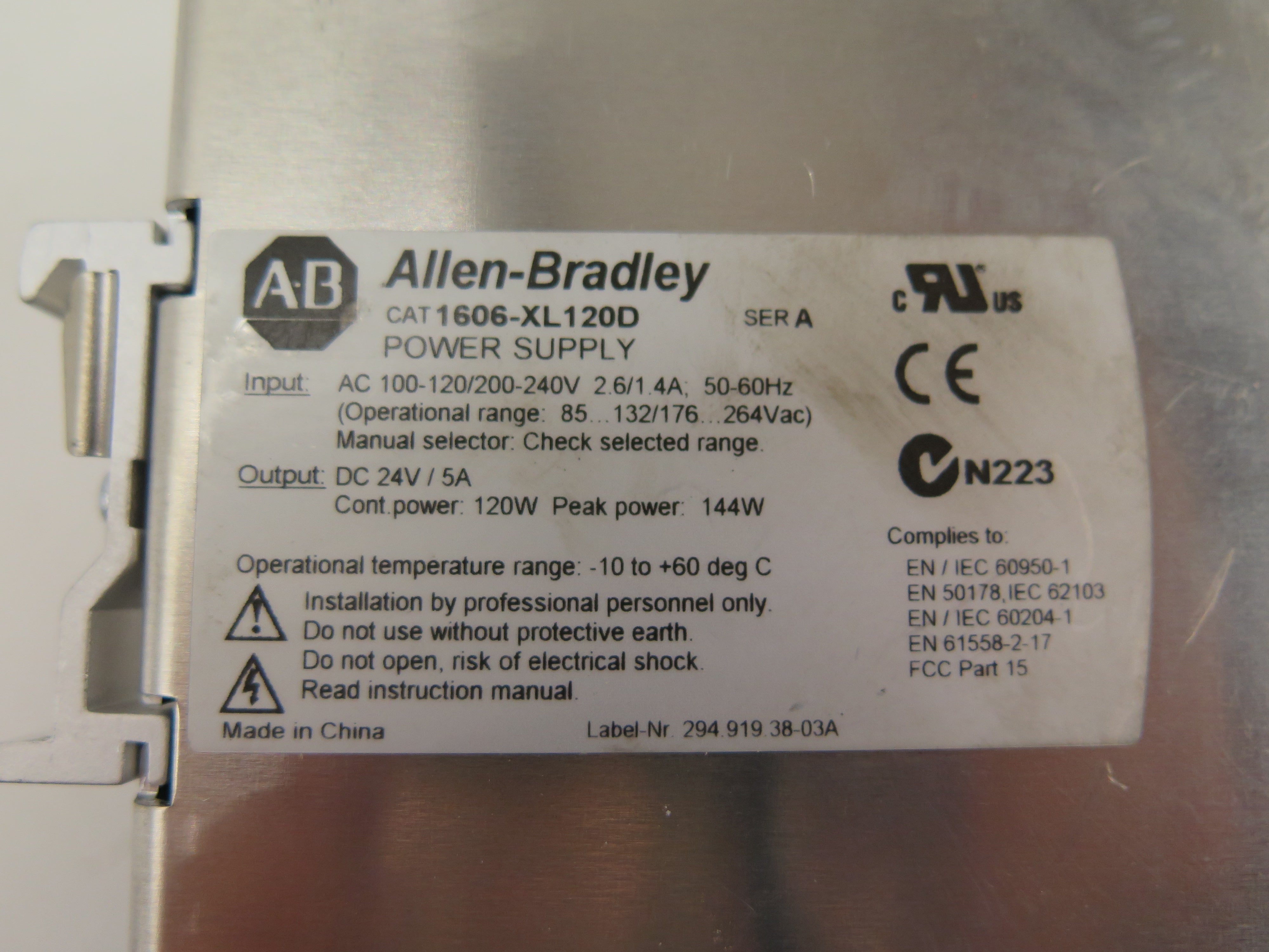 Allen-Bradley 1006-XL120D Power Supply Input: 100-240Vac Ouput: 24Vdc - Advance Operations