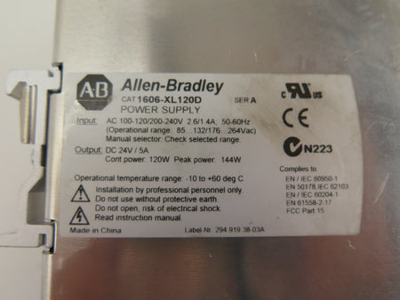 Allen-Bradley 1006-XL120D Power Supply Input: 100-240Vac Ouput: 24Vdc - Advance Operations