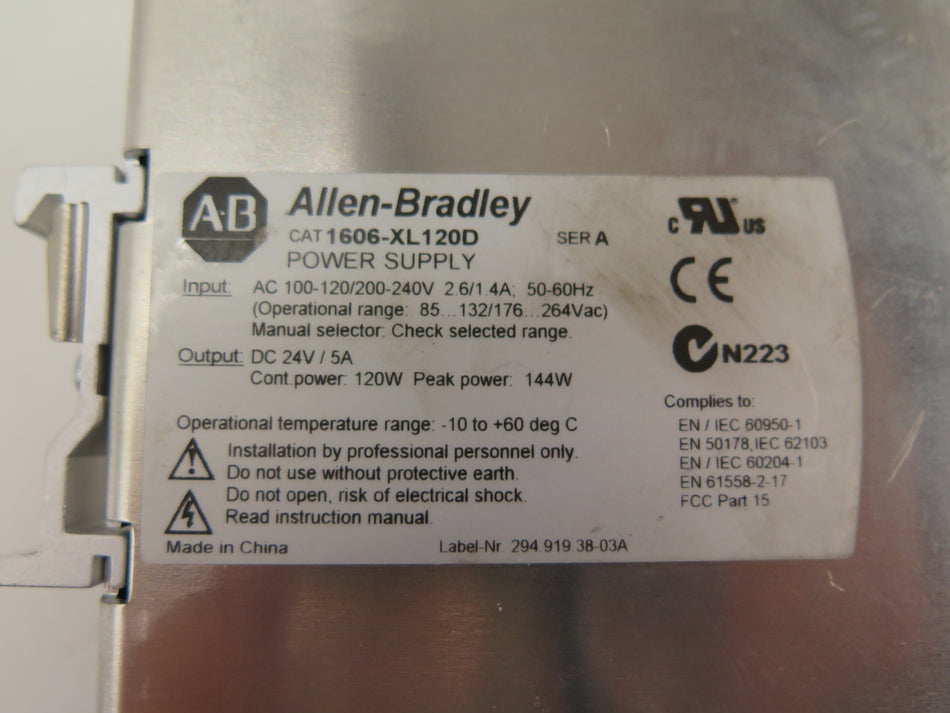 Allen-Bradley 1006-XL120D Power Supply Input: 100-240Vac Ouput: 24Vdc - Advance Operations