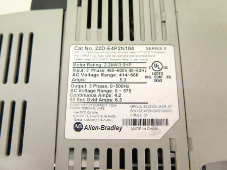 Allen-Bradley 22D-E4P2N104 PowerFlex 40P Ac Drive 2.2kW / 3Hp 460-600Vac - Advance Operations