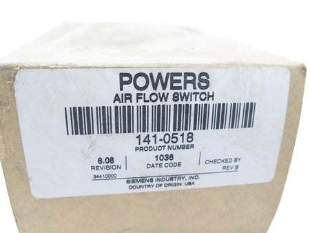 Powers Air / Siemens 141-0518 Flow Switch - Advance Operations