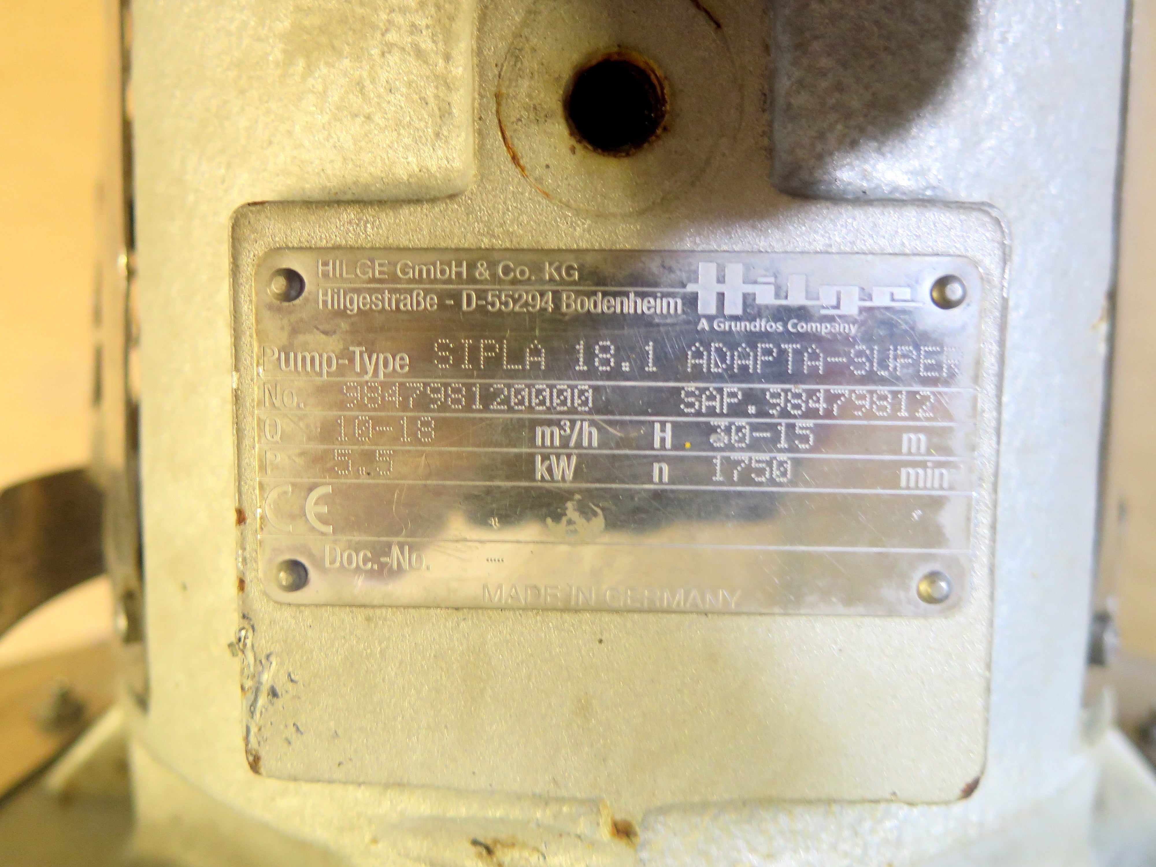 GEA Hilge SIPLA 18.1 Adapta-Super 984798120000 Self-Priming Centrifugal Pump - Advance Operations