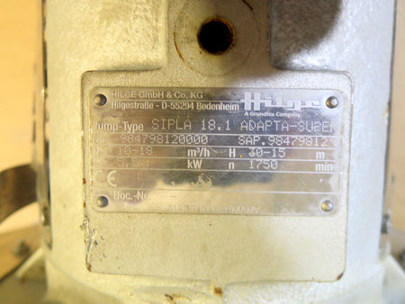 GEA Hilge SIPLA 18.1 Adapta-Super 984798120000 Self-Priming Centrifugal Pump - Advance Operations