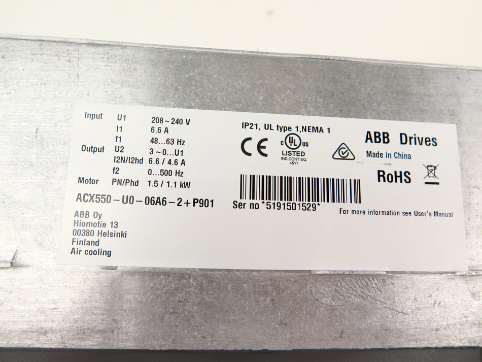 ABB ACX550-U0-06A6-2+P901 AC Drive 1.5 / 1.1 kW 208-240VAc 6.6A - Advance Operations