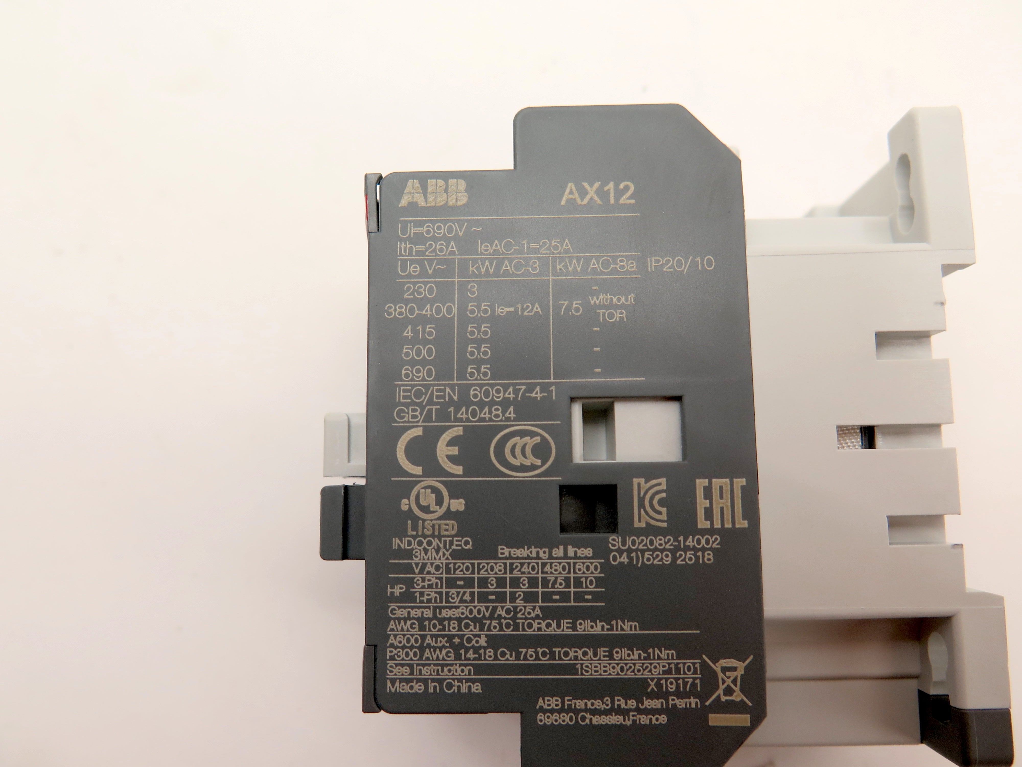 ABB AX12-30-10 Contactor 690Vac 3 Pole 120Vac Coil - Advance Operations