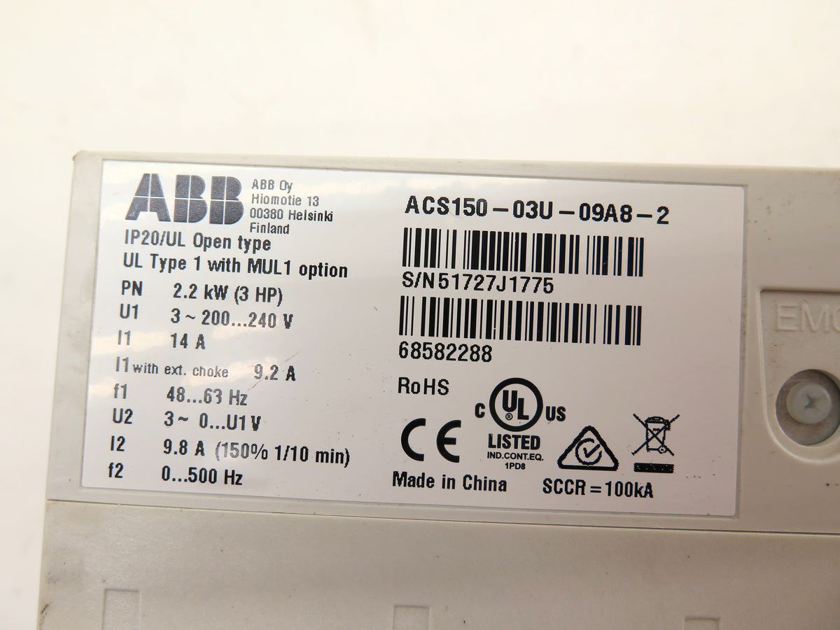 ABB ACS150-03U-09A8-2 AC Drive 3HP (2.2kW) 200-240V  *READ* - Advance Operations