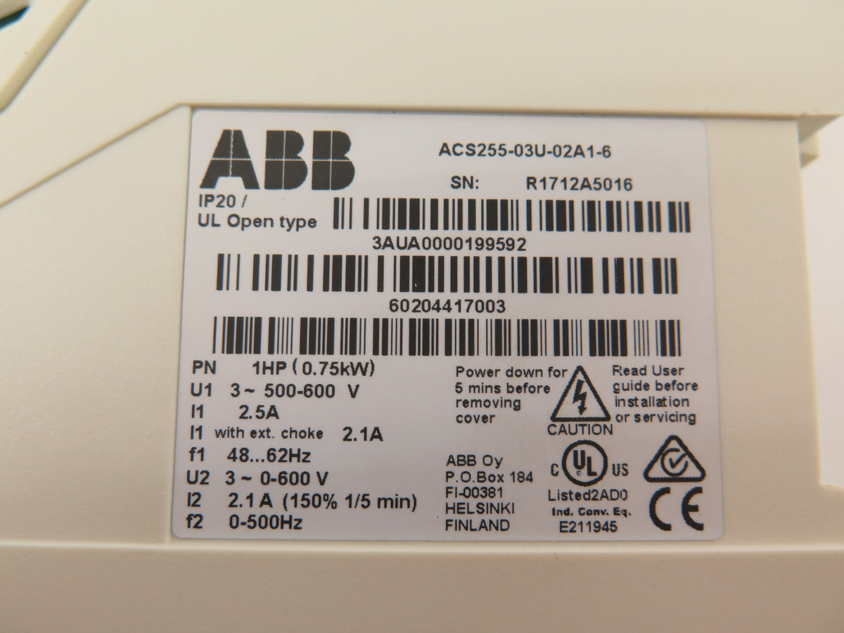 ABB ACS255-03U-02A1-6 Ac Drive 1HP (0.75kW) 500-600V - Advance Operations