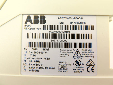 ABB ACS255-03U-06A5-6 Ac Drive 500-600V 5HP (4kW) - Advance Operations