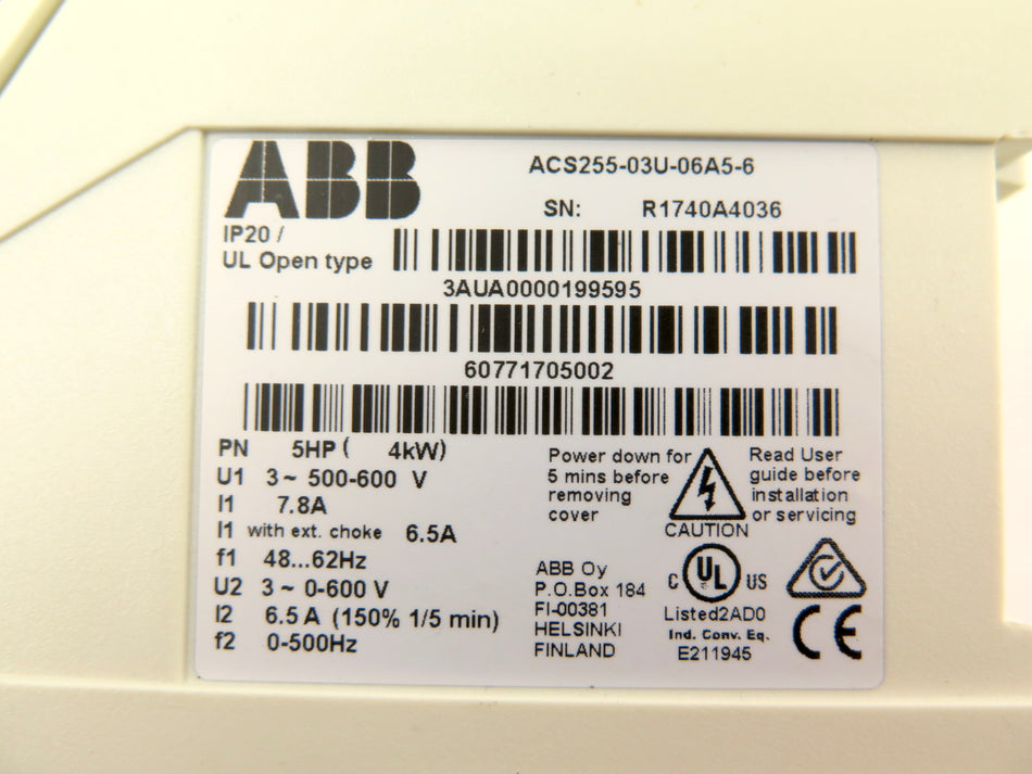 ABB ACS255-03U-06A5-6 Ac Drive 500-600V 5HP (4kW) - Advance Operations