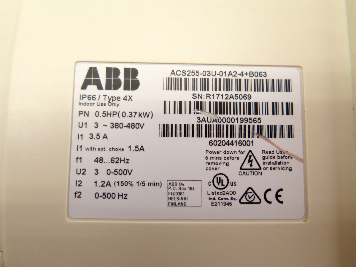 ABB ACS255-03U-01A2-4 AC Drive 0.5HP (0.37kW) 380-480V - Advance Operations