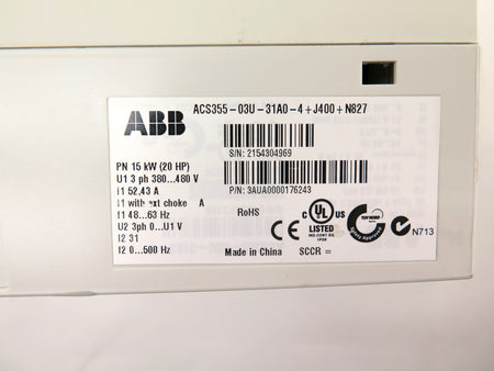 ABB ACS355-03U-31A0-4+J400 +N827 AC Drive 20HP (15kW)  380-480Vac 52.43A - Advance Operations