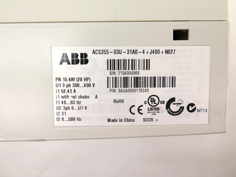 ABB ACS355-03U-31A0-4+J400 +N827 AC Drive 20HP (15kW)  380-480Vac 52.43A - Advance Operations