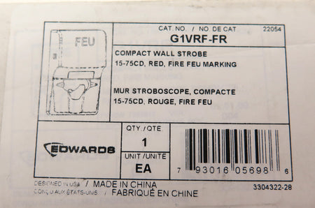 Edwards G1VRF-FR Compact Wall Strobe 15-75CD RED FIRE/FEU ( French) Marking - Advance Operations