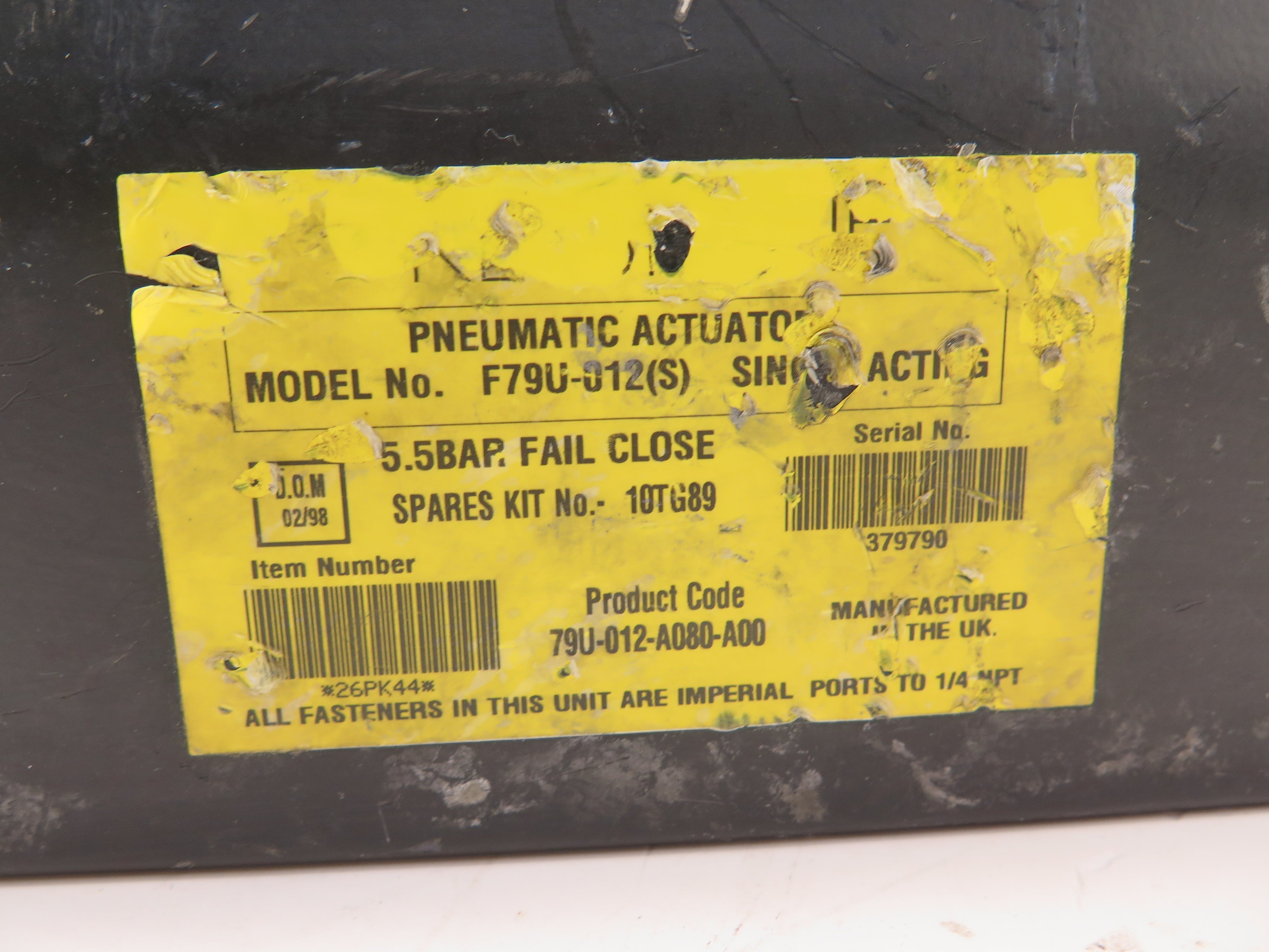 Keystone / Tyco F79U-012-A080-A00 Single Acting Pneumatic Valve Actuator - Advance Operations