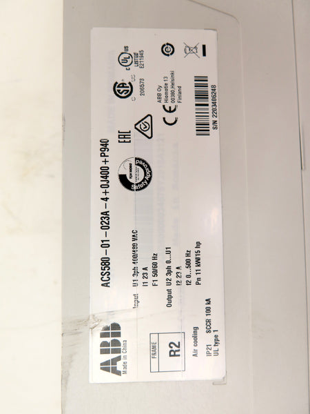 ABB ACS580-01-023A-4 Ac Drive 400-480Vac 23A 11kW/15Hp - Advance Operations
