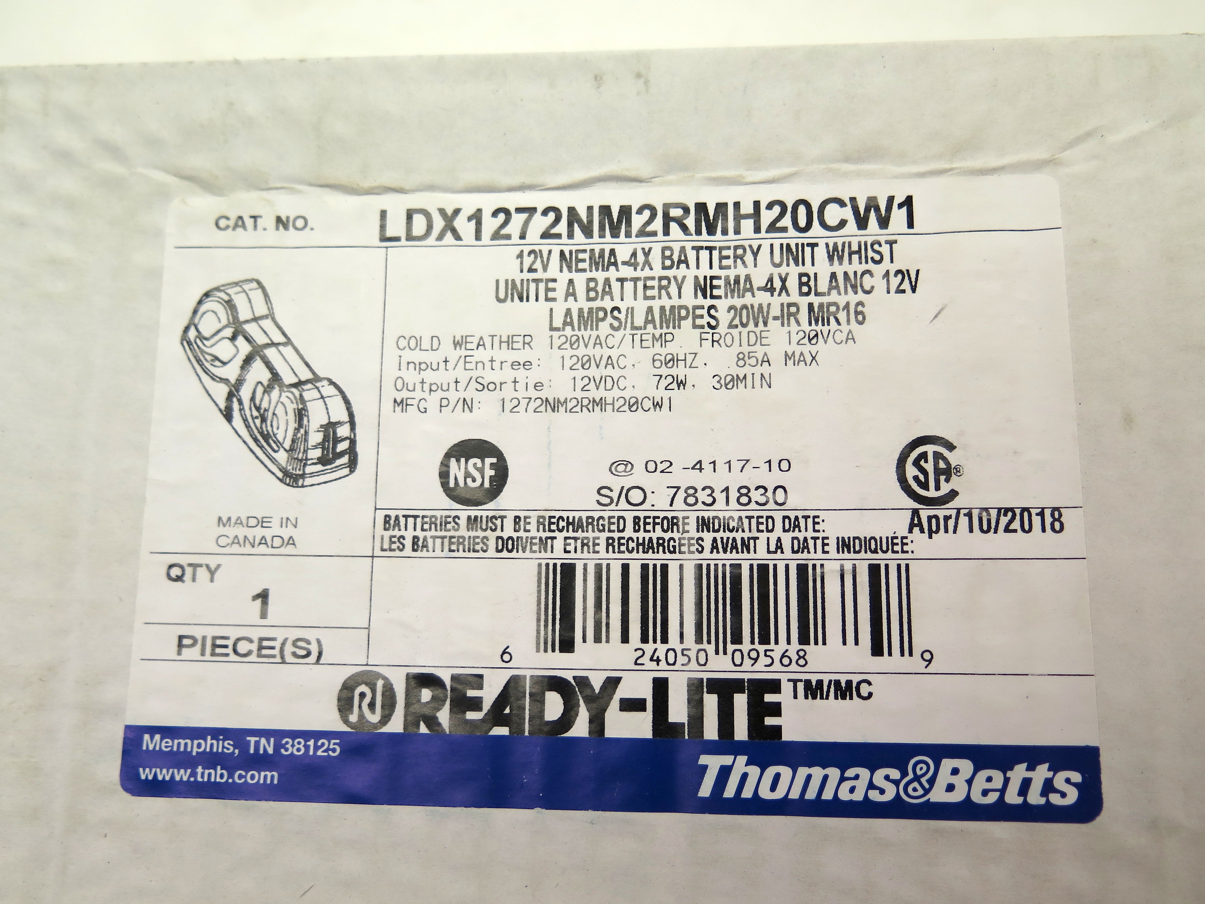 Thomas & Betts LDX1272NM2RMH20CW1 12 NEMA-4X Battery Unit Whist 120Vac 85A - Advance Operations