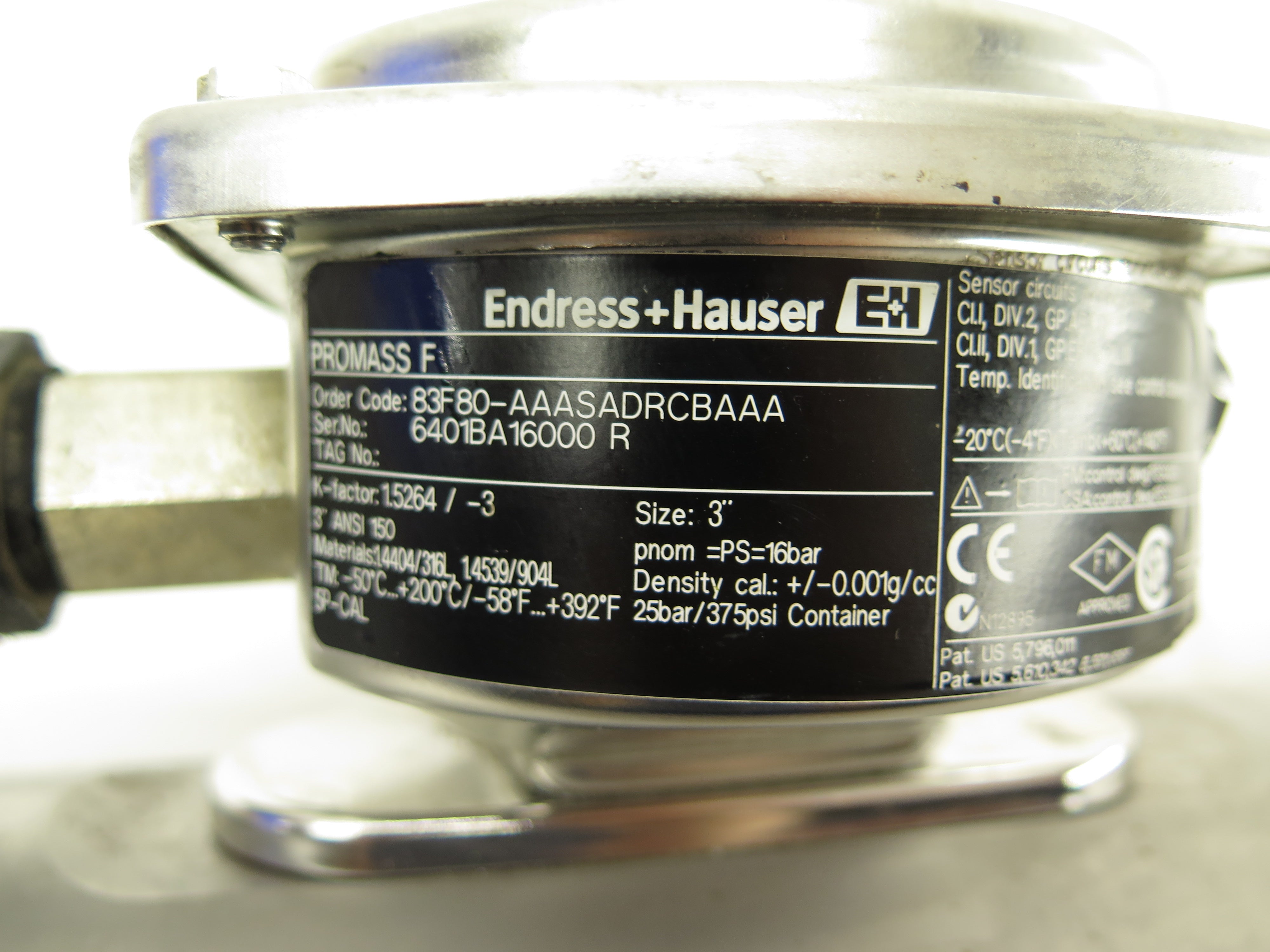 Endress + Hauser 83F80-AAASADRCBAAA Sanitary Promass F Flowmeter 3" - Advance Operations