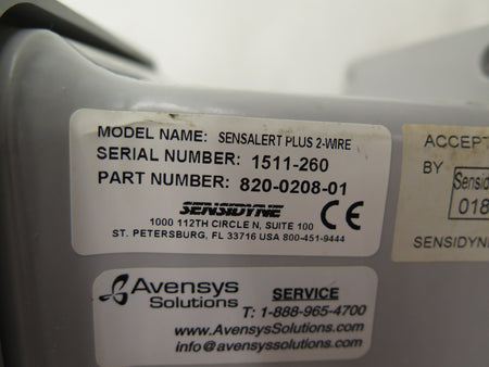 Sensidyne SP52 / 820-0208-01 Sensalert Plus 2 Wire  NO SENSOR PROBE - Advance Operations
