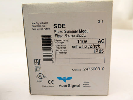Auer Signal 247500310 Piezo Buzzer Module Black 110V - Advance Operations