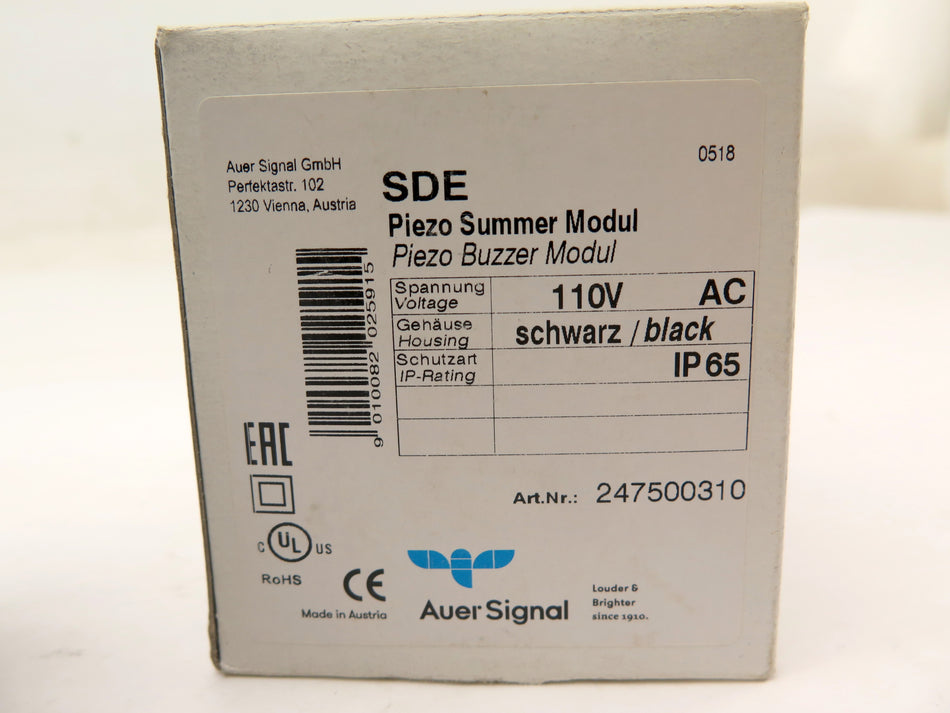 Auer Signal 247500310 Piezo Buzzer Module Black 110V - Advance Operations