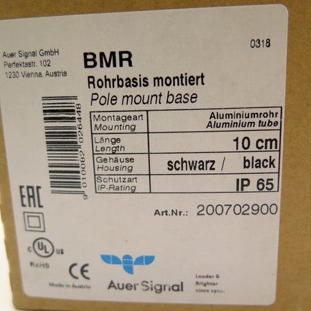 Auer Signal 200702900 Pole Mount Base 10cm Black - Advance Operations