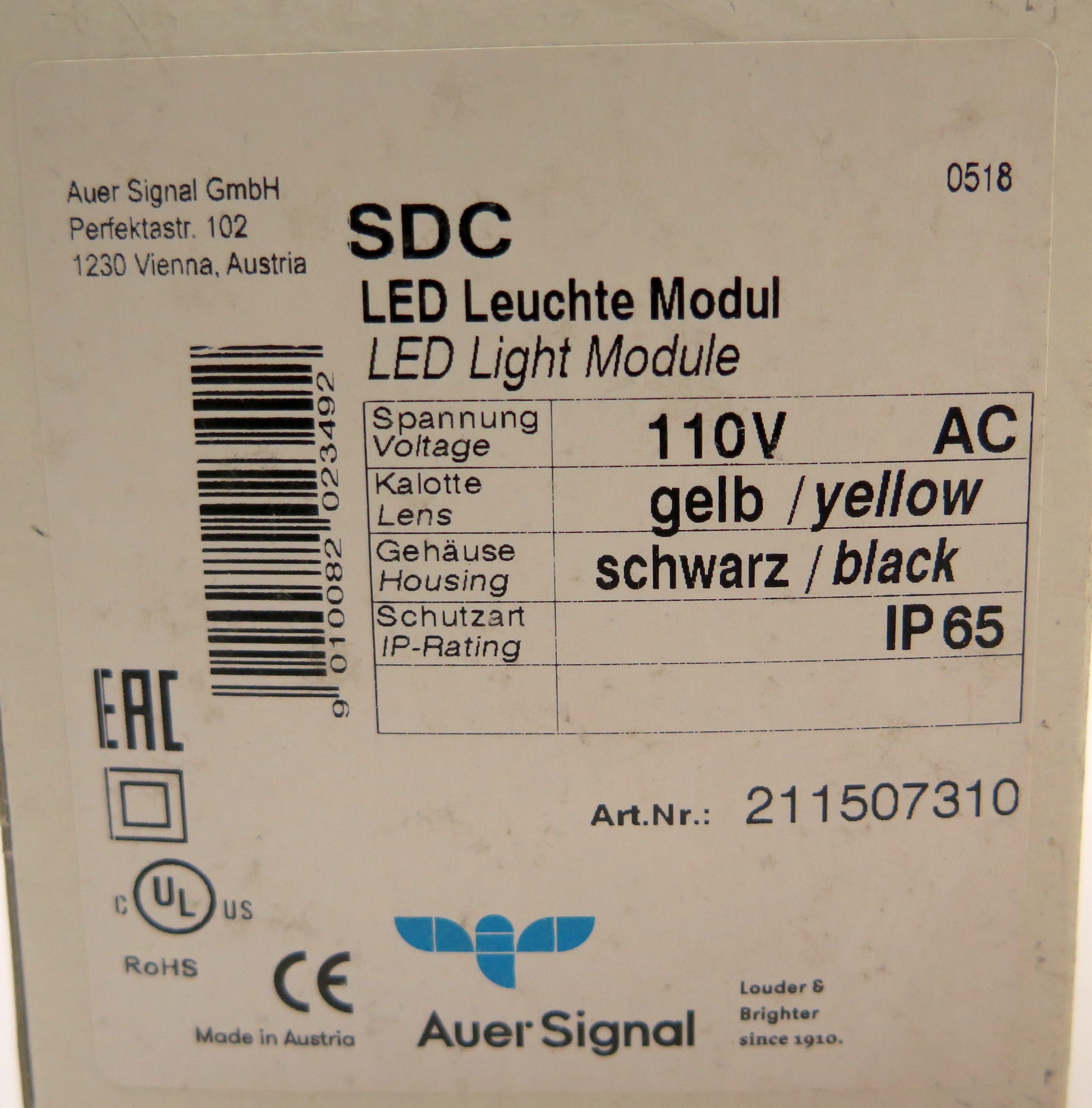 Auer Signal 211507310 LED Light  Module Yellow 110V - Advance Operations