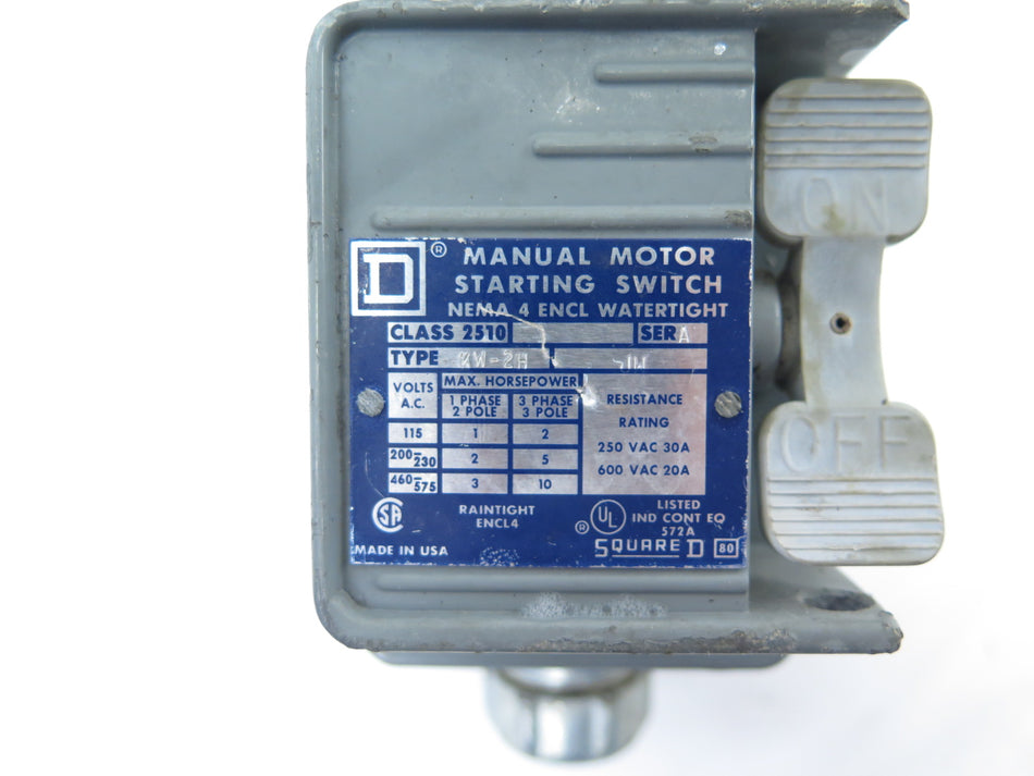 Square D / Schneider KW-2H Manual Motor Starter 10HP Max - Advance Operations