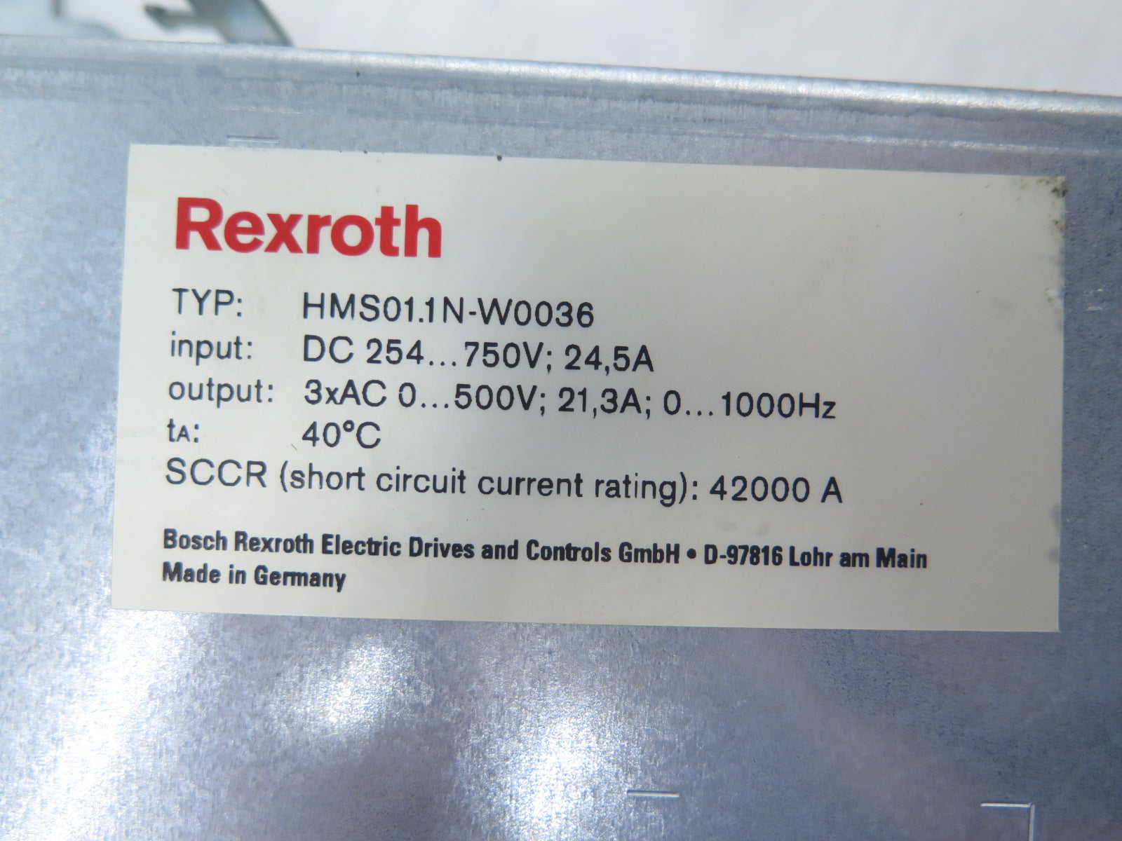 Rexroth HMS01.1N-W0036 Servo Drive 0-1000hz 254-700v-dc 0-500v-ac *READ* - Advance Operations