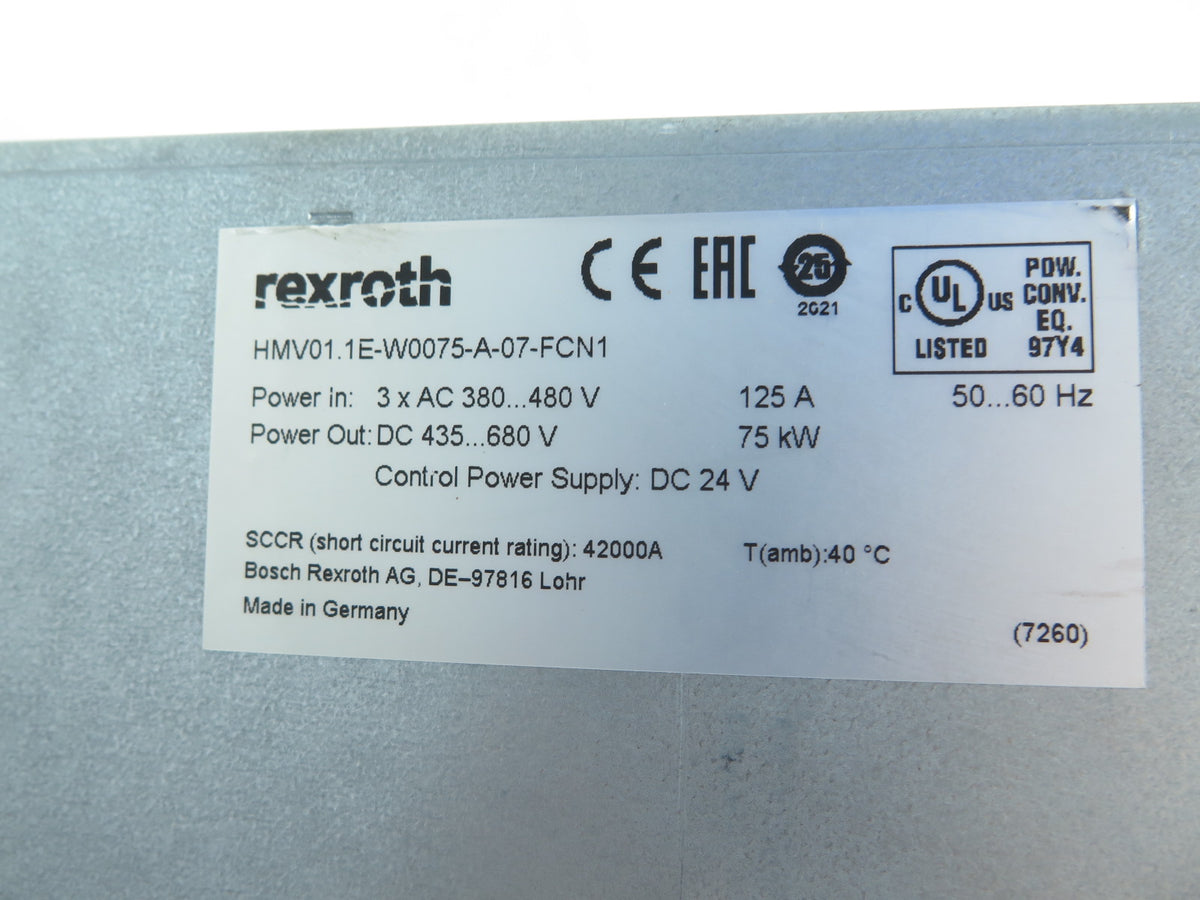 Rexroth HMV01.1E-W0075-A-07-FCN1 AC Drive 75kW 380-480Vac MINT CONDITION - Advance Operations