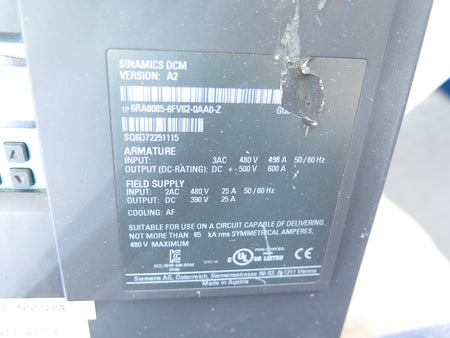 Siemens 6RA8085-6FV62-0AA0-Z Dc Drive Sinamics DCM Output 600A - Advance Operations