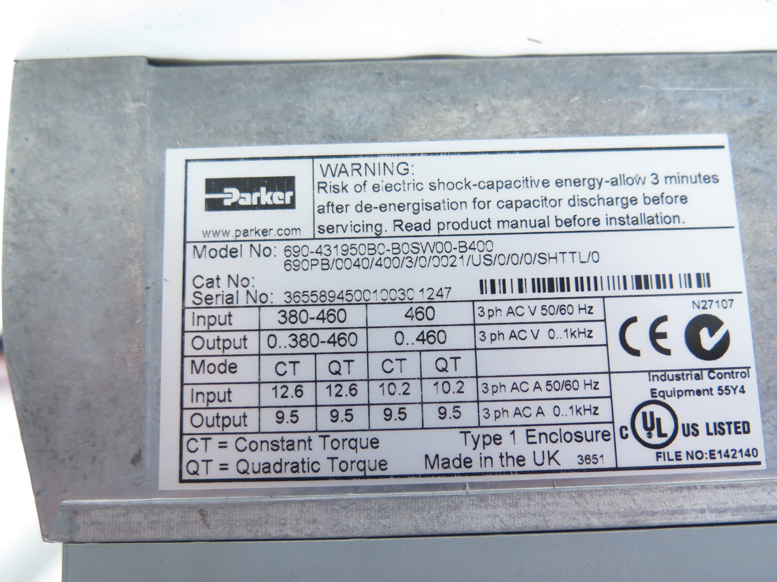 Parker 690-431950B0-B0SW00-B400 Ac Drive 380-460Vac - Advance Operations