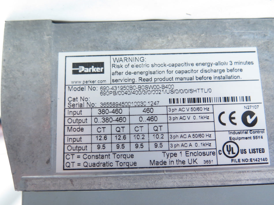 Parker 690-431950B0-B0SW00-B400 Ac Drive 380-460Vac - Advance Operations