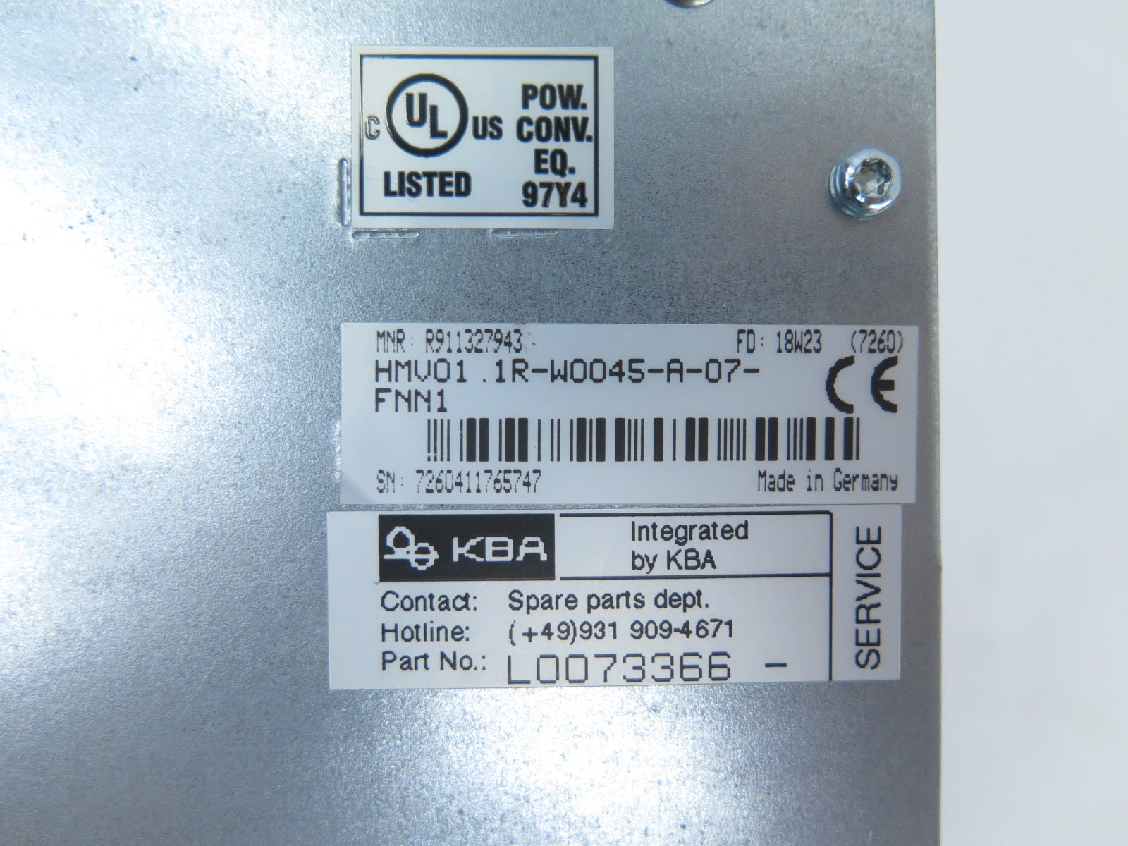 Rexroth HMV01.1R-W0045-A-07-FNN1 AC Drive 45kW 380-480Vac - Advance Operations