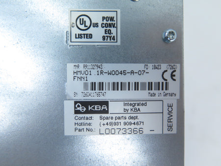 Rexroth HMV01.1R-W0045-A-07-FNN1 AC Drive 45kW 380-480Vac - Advance Operations