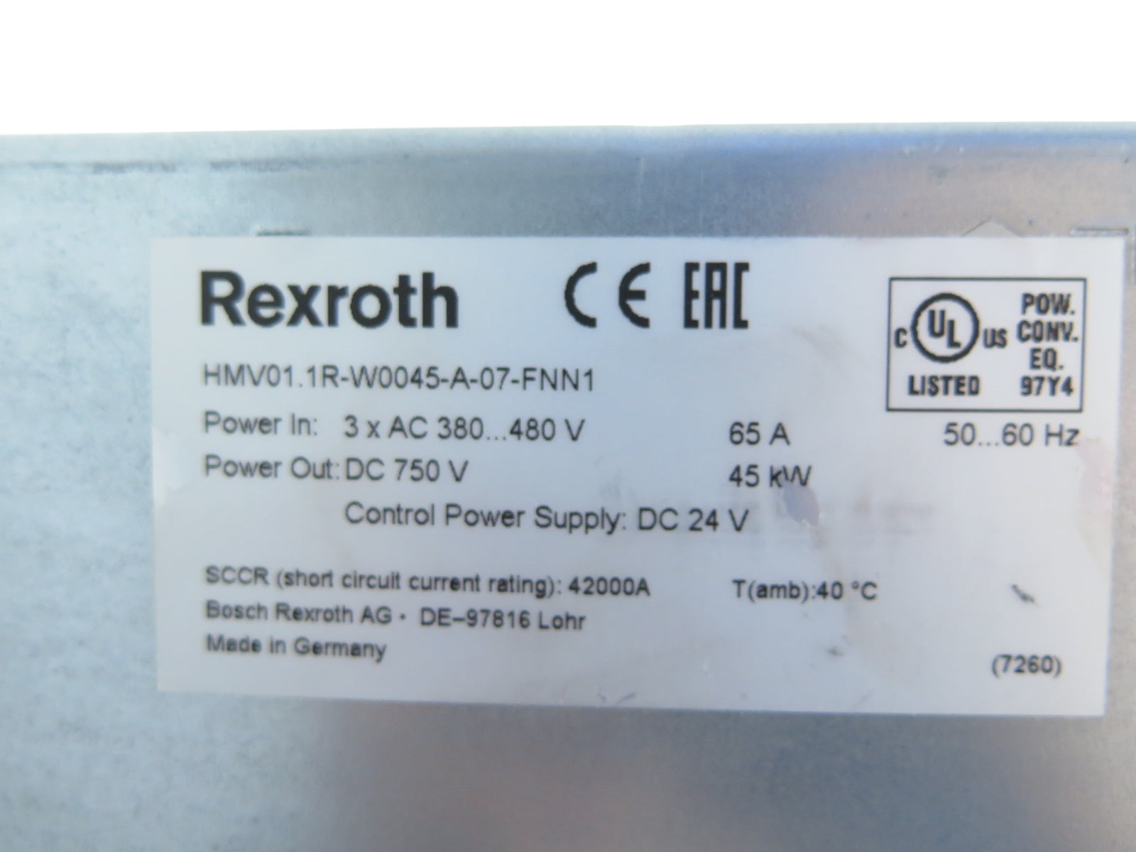 Rexroth HMV01.1R-W0045-A-07-FNN1 Ac Drive 45kW 380-480Vac - Advance Operations