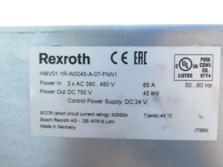 Rexroth HMV01.1R-W0045-A-07-FNN1 Ac Drive 45kW 380-480Vac - Advance Operations